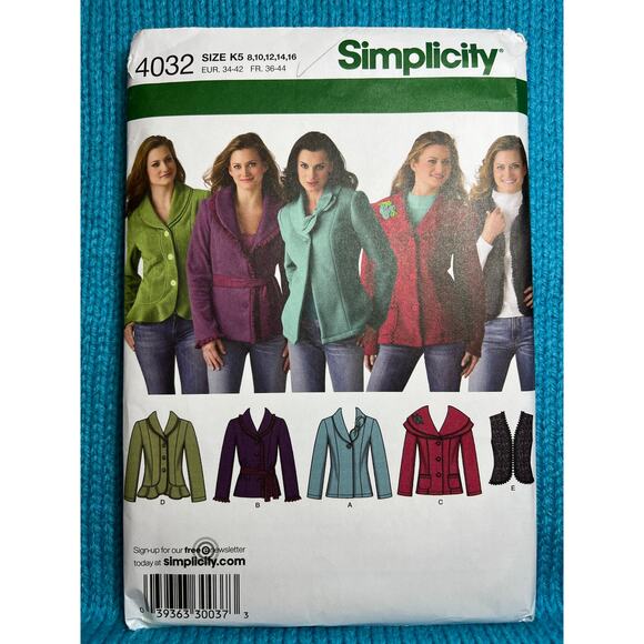 Simplicity 4032 pattern fleece jacket vest size 8 10 12 14 16 - Picture 1 of 5